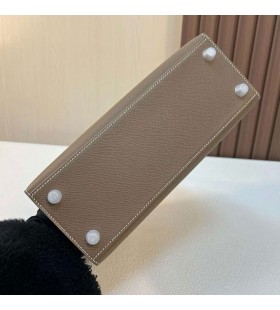 Kelly Epsom Ck18 Etoupe Gri Silver Hardware 25cm Full Manual Phw