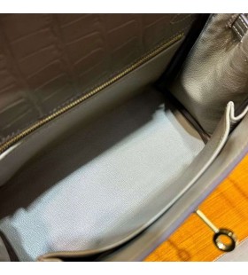 Kelly Mat Aligator, crocodil M1 Noi Etoupe Gri Hardware-ul de Aur 25cm Full Manual Ghw