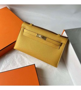 Kelly Pochette Epsom 9D Chihlimbar galben de Aur Hardware 22cm Full Manual Ghw