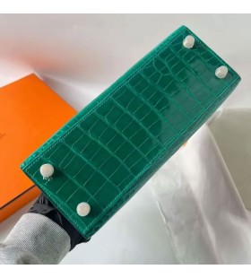 Kelly Strălucitoare Aligator, Crocodil 6Q verde Smarald Hardware-ul de Aur 25cm Full Manual Ghw