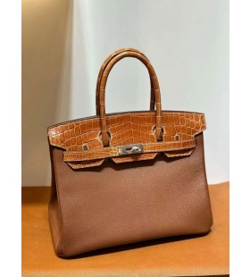 Birkin Chevre si Stralucitor Niloticus Maro Auriu Argintiu Hardware 30cm Full Manual Phw
