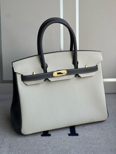 Birkin togo ck10 Krémová biela & Etain šedé Zlato Hardvéru 30 cm Full Ručné