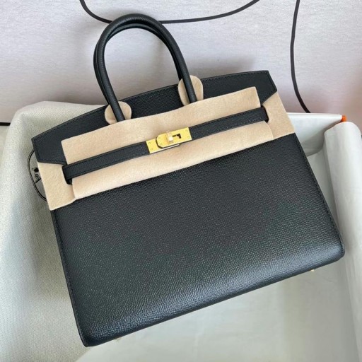 Birkin Epsom Sellier Ck89 Čierne Zlato Hardvéru GHW 25 cm Full Ručné