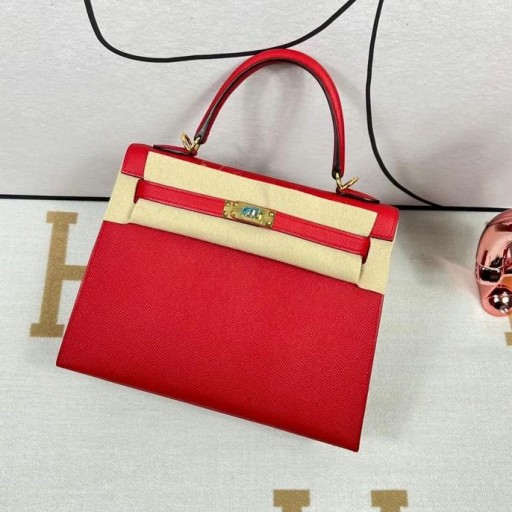 Kelly Epsom O5 Svetlé červené Zlato Hardvéru GHW 25 cm Full Ručné