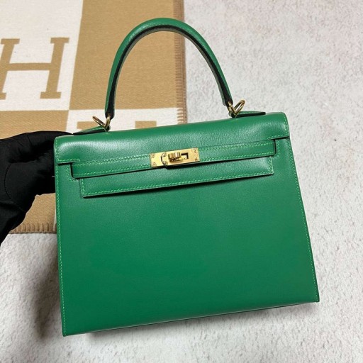 Kelly Boxcalf 1K Bamboo green Gold Hardvéru 25 cm Full Ručné