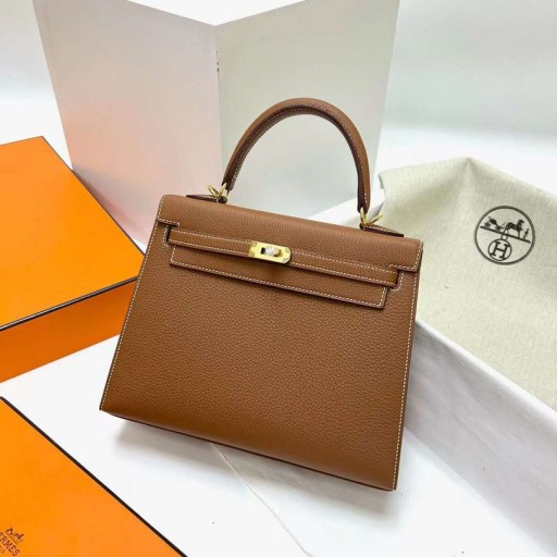 Kelly Sellier Togo Ck37 Golden Brown Gold Hardvéru Ghw 25 cm Full Ručné