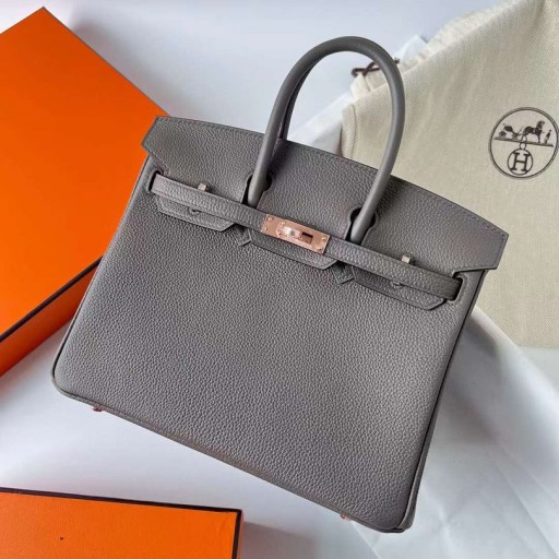 Birkin Togo 8F tinware sivá Rose Gold Hardvéru Rghw 25 cm Full Ručné