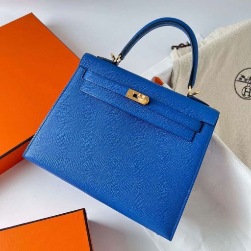 Kelly Epsom 71 Žiarivo Modré Zlato Hardvéru Ghw 25 cm Full Ručné