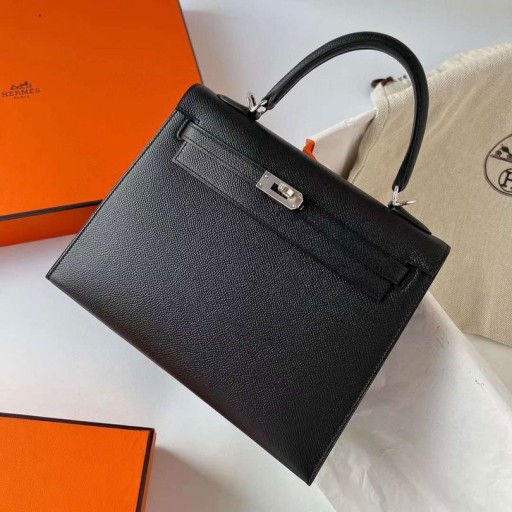 Kelly Epsom Ck89 Black Silver Hardvéru Phw 25 cm Full Ručné