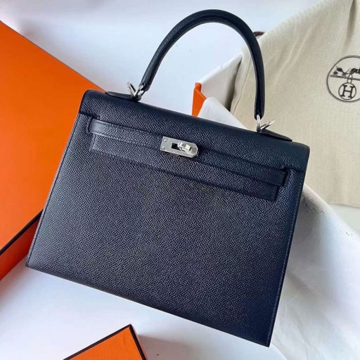 Kelly Epsom Ck76 Deep Blue Silver Hardvéru 25 cm Phw Plný Ručné