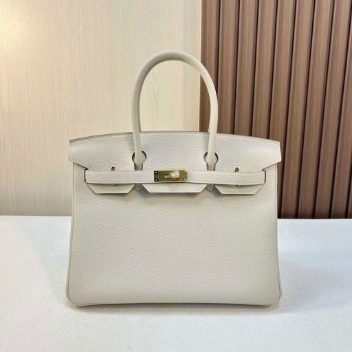 Tašky Birkin Togo Ck10 Krémovo Biele Zlato Hardvéru 30 cm Full Ručné Ghw
