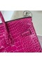 Birkin lesklé alligator krokodíla j5 Ruža Pink Gold Hardvéru Phw 25 cm Full Ručné