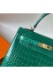 Kelly Lesklé Alligator Krokodíla 6Q Emerald green Gold Hardvéru 25 cm Full Ručné Ghw