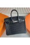 Birkin Matný Alligator Krokodíla Ck89 Black Silver Hardvéru 25 cm Full Ručné Phw