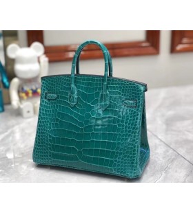 Birkin Alligator lesklé 6O Zelené Zlato Hardvéru GHW 25 cm Full Ručné