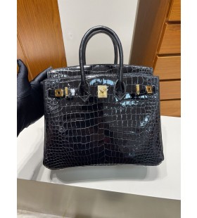Birkin Porosus lesklÃ© ck89 Noir Zlato HardvÃ©ru 25 cm Full RuÄnÃ©