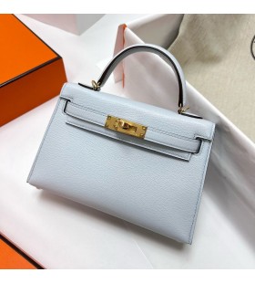 Mini kelly chevre T0 Svetlo ModrÃ© Zlato HardvÃ©ru Ghw 19 cm Full RuÄnÃ©