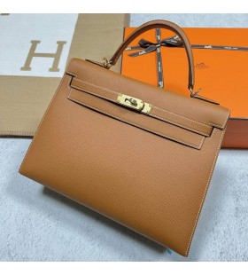 Kelly Epsom Ck37 Golden Brown Gold Hardvéru Ghw 32 cm Full Ručné