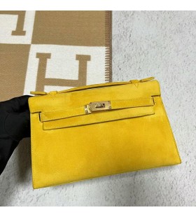 Mini Kelly Pochette SemiÅ¡ 9D Amber žlté Zlato Hardvéru 22 cm Full RuÄné