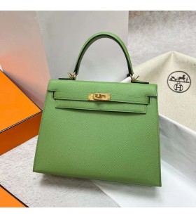 Kelly Epsom I3 Avokádo zelené Zlato Hardvéru Ghw 25 cm Full RuÄné