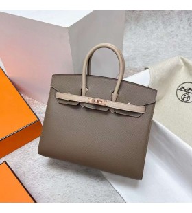Birkin Sellier Epsom Ck18 Etoupe & S2 Svetlo Khaki Rose Gold HardvÃ©ru Rghw 25 cm Full RuÄnÃ©