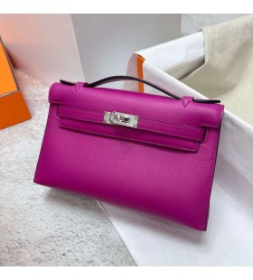 Mini Kelly Pochette Swift L3 Rose Fialová Strieborná Hardvéru Phw 22 cm Full RuÄné