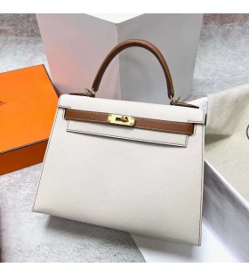 Kelly Epsom Ck10 Kr&Atilde;&copy;mov&Atilde;&iexcl; Biela & Ck37 Golden Brown Gold Hardv&Atilde;&copy;ru Ghw 28 cm Full Ru&Auml;n&Atilde;&copy;