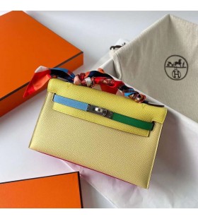 Mini Kelly Pochette Epsom Hss 9R Citr&Atilde;&sup3;novo &Aring;&frac34;lt&Atilde;&iexcl; & 1Z Svetlo &Aring;&frac12;lt&Atilde;&iexcl; & P3 Candy Blue & U4 Velvet green & 9J Orange & E5 Candy Pink & T0 Svetlo Modr&Atilde;&frac12; Strieborn&Atilde;&frac12; Hardware 22 cm Full Ru&Auml;n&Atilde;&copy;