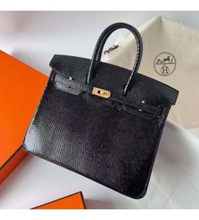 Birkin Lizard Ck89 Äierne Zlato Hardvéru Ghw 25 cm Full RuÄné