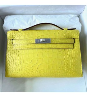 Mini Kelly Pochette Matn&Atilde;&frac12; Alligator 9R Citr&Atilde;&sup3;novo &Aring;&frac34;lt&Atilde;&iexcl; Strieborn&Atilde;&frac12; Hardware Phw 22 cm Full Ru&Auml;n&Atilde;&copy;