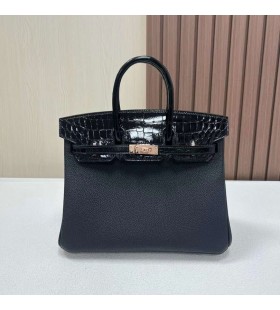Birkin Dotyk Togo & Lesklé Niloticus Ck89 Black Rose Gold Hardvéru 25 cm Full RuÄné RGhw