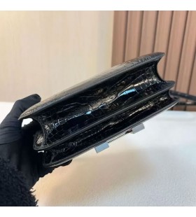 KlÃ¡ra lesklÃ© alligator krokodÃ­la Ck89 Black Silver HardvÃ©ru 18 cm Full RuÄnÃ© Phw