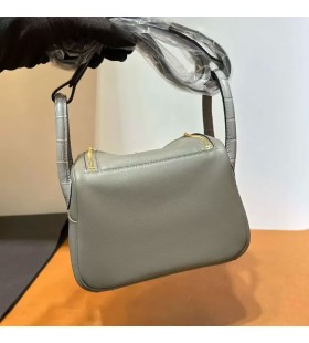 Mini Lindy Swift & Matte Alligator 0L Hlboká Sivá & Ck80 Pearl grey Zlato Hardvéru 19 cm Full RuÄné Ghw