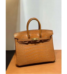 TaÅ¡ky Birkin MatnÃ½ Alligator Ck37 Golden Brown Gold HardvÃ©ru 25 cm Full RuÄnÃ© Ghw
