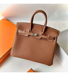 Birkin Togo Ck37 Zlatá Hnedá Strieborná Hardvéru 25 cm Full RuÄné Phw