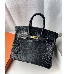 Birkin MatnÃ½ Alligator KrokodÃ­la Ck89 ÄŒierne Zlato HardvÃ©ru 25 cm Full RuÄnÃ© Ghw