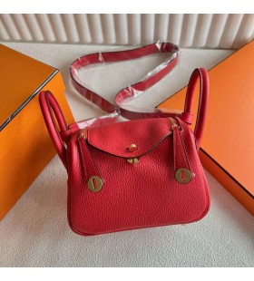 Mini Lindy Clemence S3 jasne Červené Zlato Hardvéru 19 cm Full Ručné Ghw