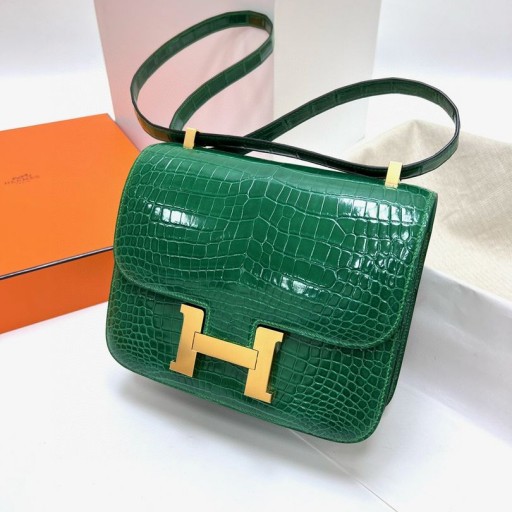 Constance 악어 반짝 선인장 하드웨어 녹색 금 Ghw24cm 전체 핸드