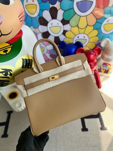 버킨 Epsom0M 차 색상 금 하드웨어 25cm 전체 핸드