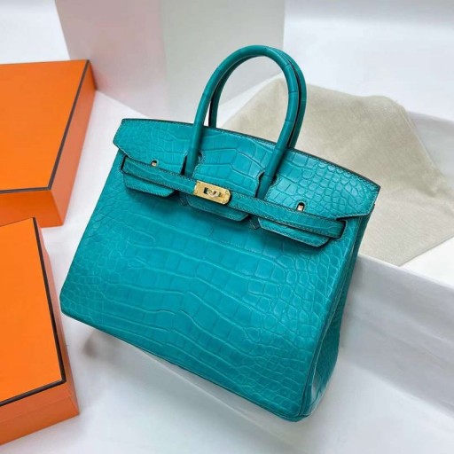 버킨 matte alligator 악어 7F 공 블루 골드 하드웨어 Ghw25cm 전체 핸드