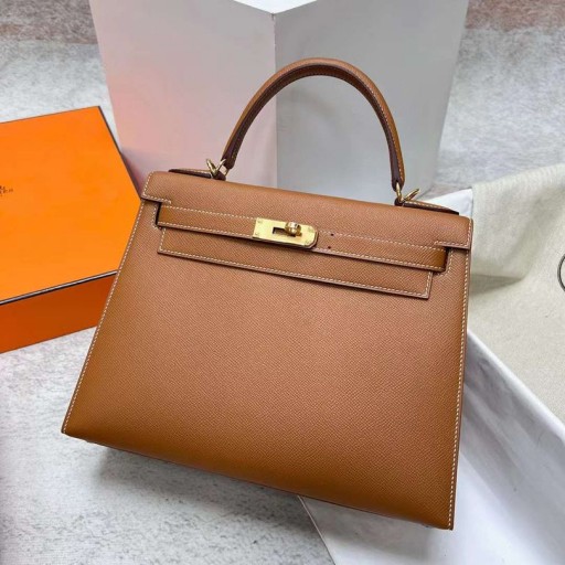 켈리 Epsom Ck37 골든 브라운 금 하드웨어 Ghw28cm 전체 핸드