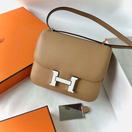 Constance Epsom 거울 0M 카&크림색에 나 멜 버클 은 하드웨어 18cm 전체 Handmade RGhw