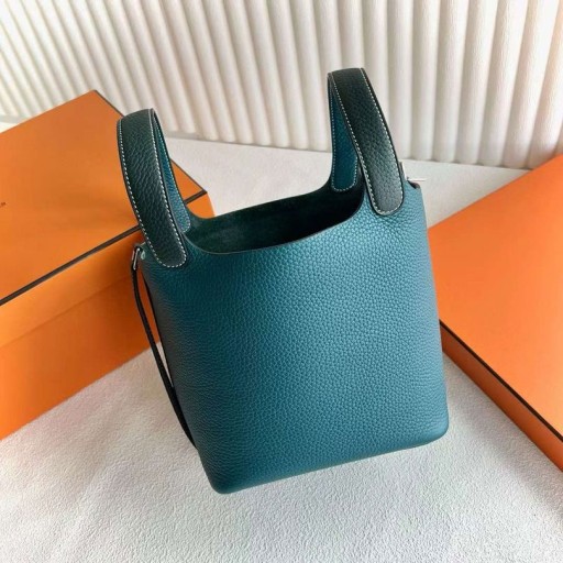Picotin Clemence W0 청&6O 녹색 소나무 은 하드웨어 18cm 전체 Handmade Phw