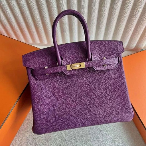 버킨 토고 P9actiniae 자주색 금 하드웨어 25cm 전체 Handmade Ghw