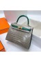 켈리 빛나는 악어 악어 ck81Griss&6Q 옥 녹색 황금 하드웨어 mghw25cm 전체 핸드