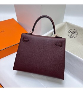 켈리 Epsom ck57 보르도에 빨간 로즈 골드 하드웨어 25cm 전체 핸드