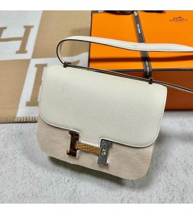 Constance Epsom i2 크림색 악어+버클 도마뱀 18cm 전체 핸드