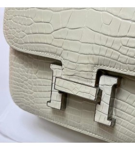 Constance matte alligator8L 크림색 악어 버클 은 하드웨어 18cm 전체 핸드