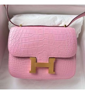 Constance Matte Alligator 악어 3 분기 사쿠라 핑크 골드 하드웨어 Ghw18cm 전체 핸드