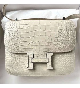 Constance Matte Alligator8L 크림색 악어 버클 은 하드웨어 Phw18cm 전체 핸드